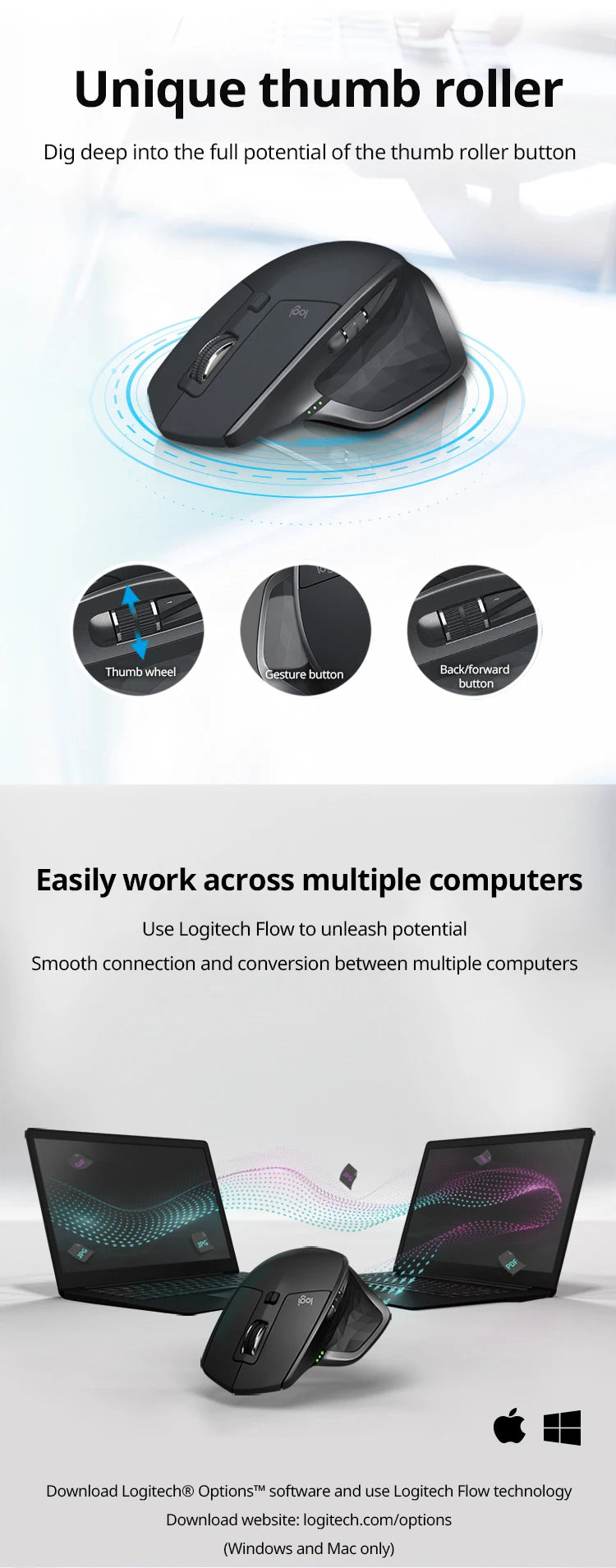 Logitech MX Master2s Wireless Bluetooth Mouse for Office iPad Laptop Desktop Computer Rechargeable Model