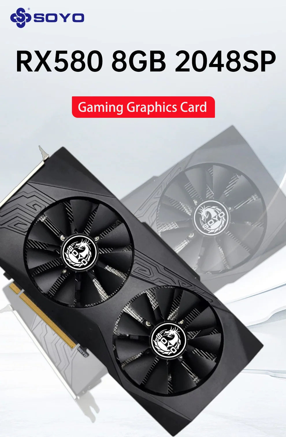 SOYO Original Radeon RX580 8G Graphics Cards GDDR5 Memory Video Gaming Card PCIE3.0x16 HDMI DP DVI for Desktop Computer AMD