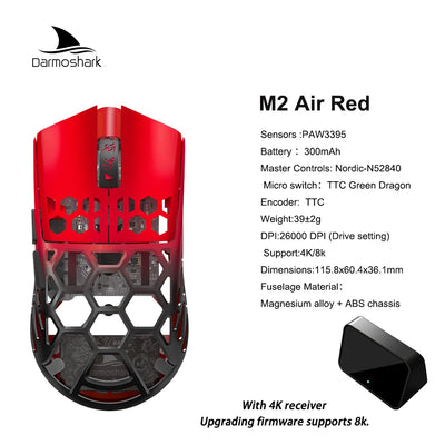 M2 Pro Gaming Mouse Darmoshark Magnesium Alloy Wireless 8K Tri-Mode Computer Game Macro Mouse N52840 PAW3950 40g lightweight