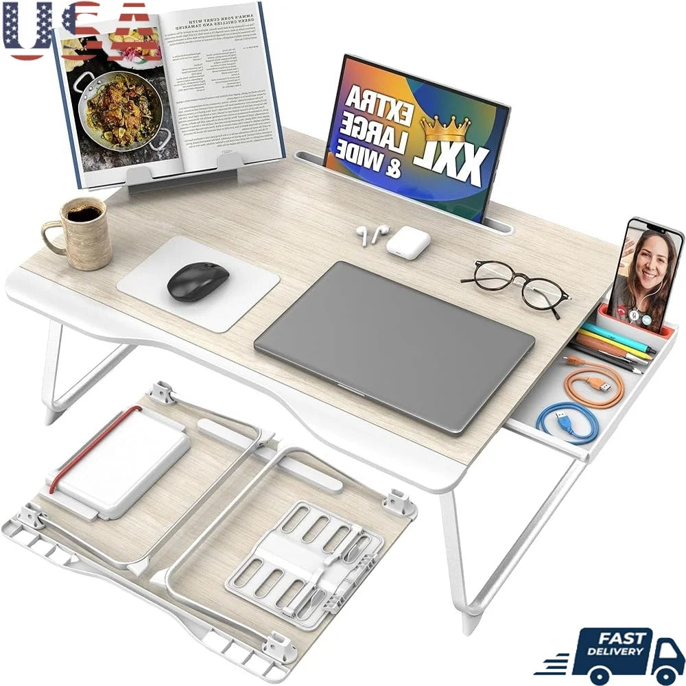 XXL Lap Desk with Storage Foldable Laptop Table Bed Couch Office Study Reading Multipurpose Work