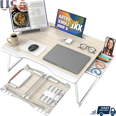 XXL Lap Desk with Storage Foldable Laptop Table Bed Couch Office Study Reading Multipurpose Work