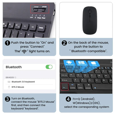 Mini Bluetooth Wireless Keyboard and Mouse Set 10 Inch Rechargeable English Keypad Mice For Tablet ipad Pro 12 9 Air 4 S6 Lite