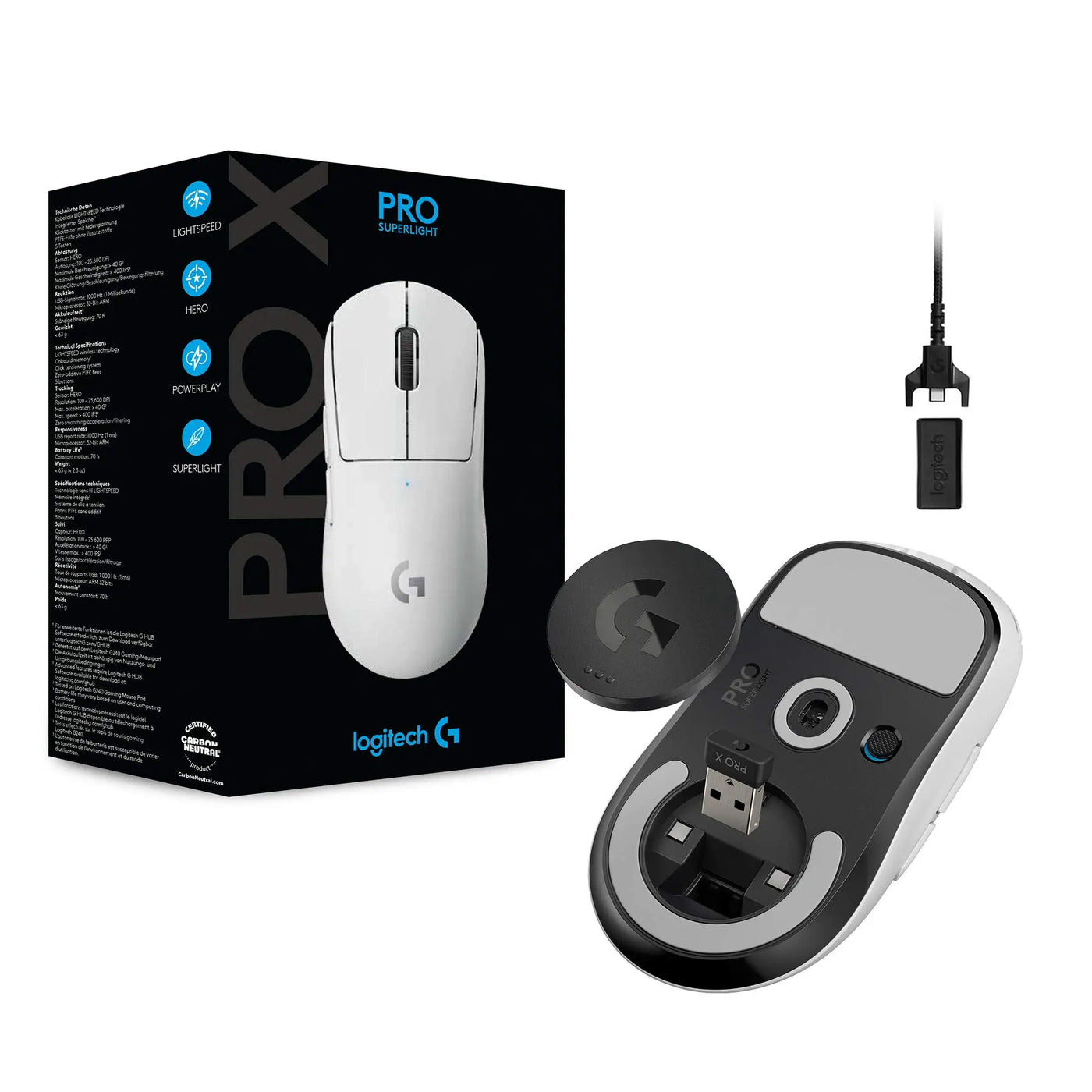 Logitech Gpro Superlight 25600 DPI Wireless Mouse, HERO 25K sensor, Tri-Mode Connection 2.4GHz/Wired/Bluetooth PC Gaming Mouse