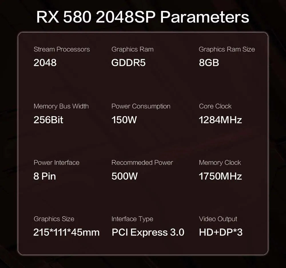 MLLSE AMD RX 580 8GB 2048SP Gaming Graphics Card GDDR5 256Bit PCI-E 3.0 ×16 8Pin Radeon GPU Rx 580 Video Card Placa De Video