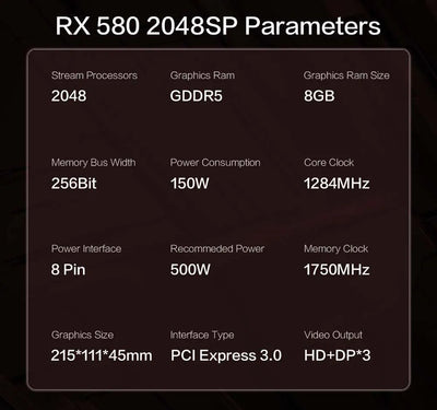 MLLSE AMD RX 580 8GB 2048SP Gaming Graphics Card GDDR5 256Bit PCI-E 3.0 ×16 8Pin Radeon GPU Rx 580 Video Card Placa De Video