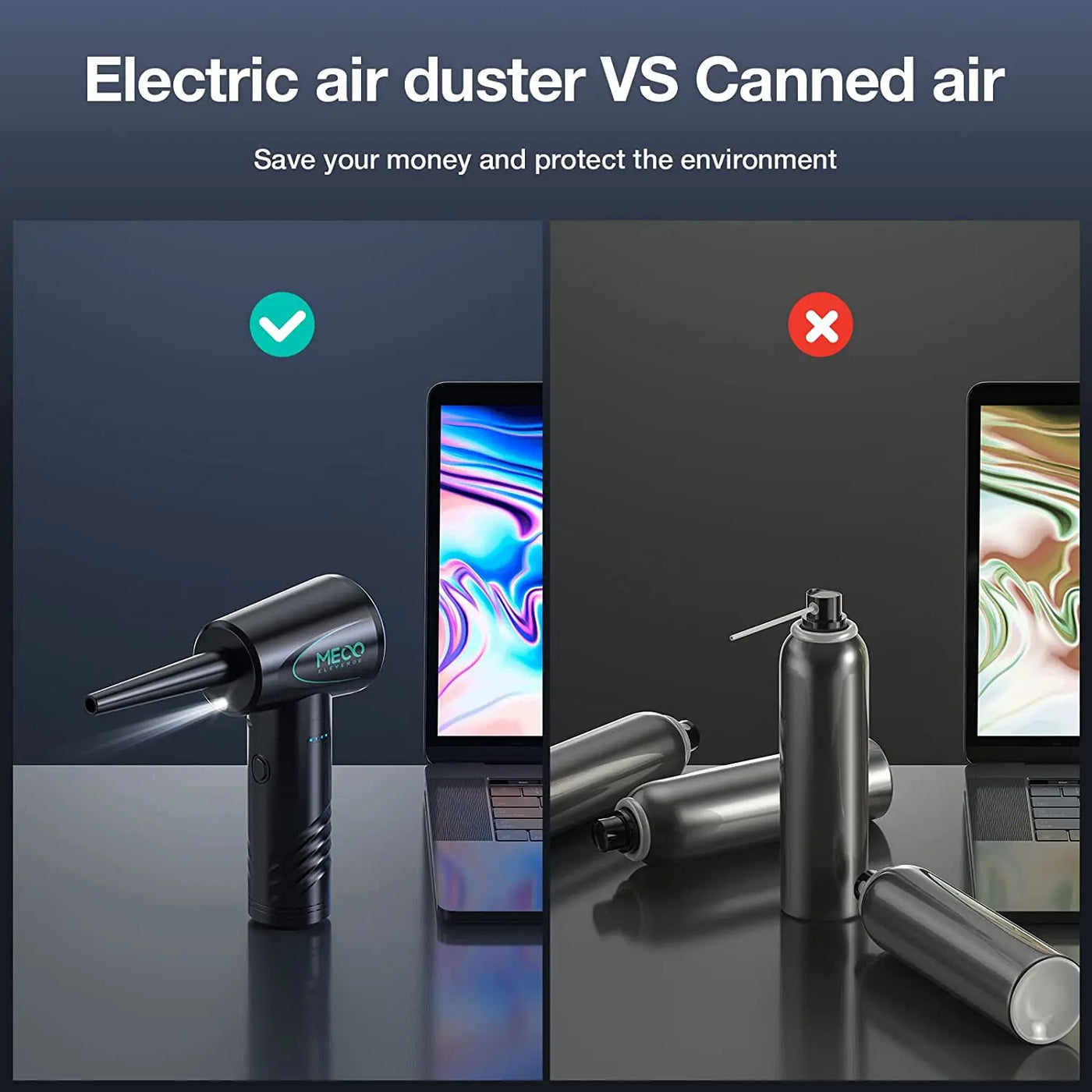MECO ME CA1 Compressed Air Duster for Computers Protable Cordless Air Blower Computer Cleaning with LED Light for PC Keyboard