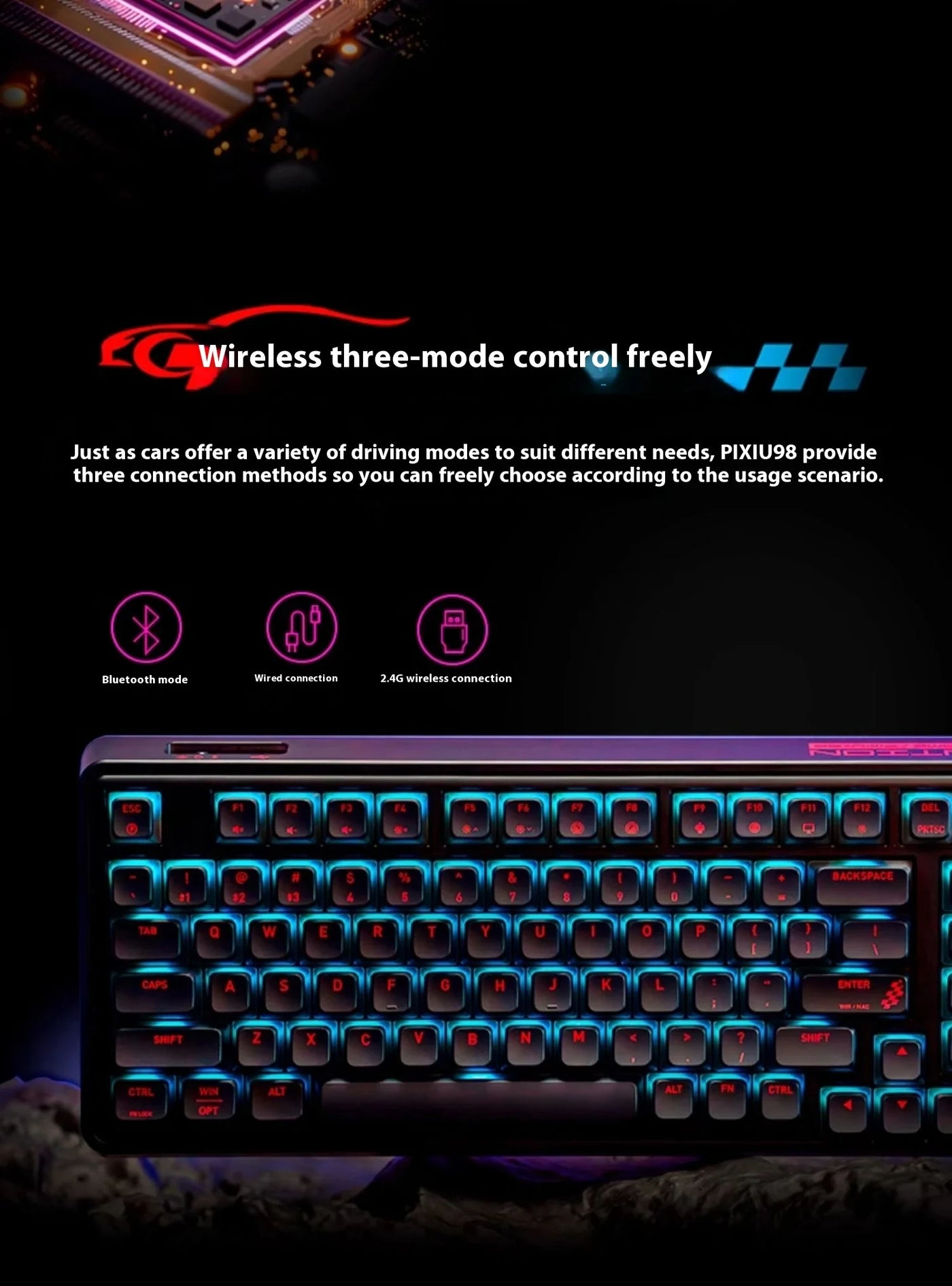 Cherry PIXIU98 Wireless Bluetooth Tablet Keyboard, LCD display screen