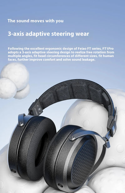 Fiio FT1 Pro Black And Blue Headphones Open Flat Diaphragm Wired Earphones 3.5mm/4.4mm Interchangeable HIFI Custom Headsets