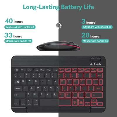 10 inch Backlit For iPad Keyboard and Mouse Backlight Bluetooth Keyboard For IOS Android Windows Wireless Keyboard and Mouse