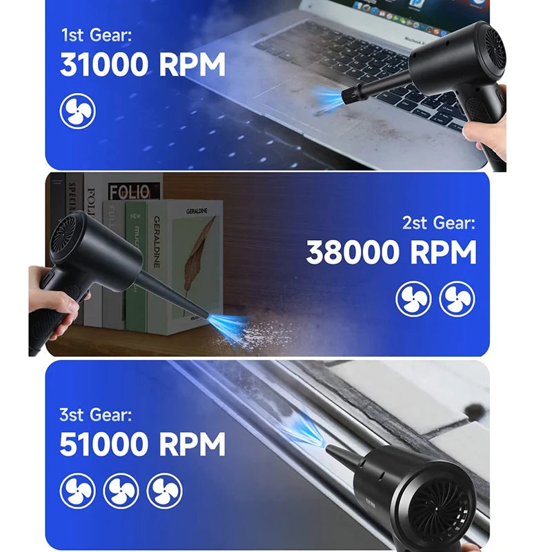 Protable Air Duster for Computer Cleaning 51000RPM Cordless Compressed Air Blower with LED Light for PC computers Keyboard Clean