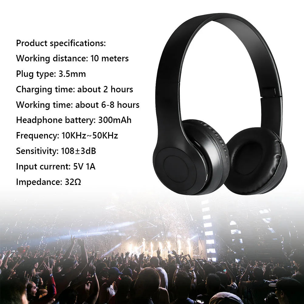 P47 Wireless Over Ear Headset Noise Cancelling Bluetooth-Compatible 5.0 Game Headset Card Mp3 Player Built-in Mic for Smartphone