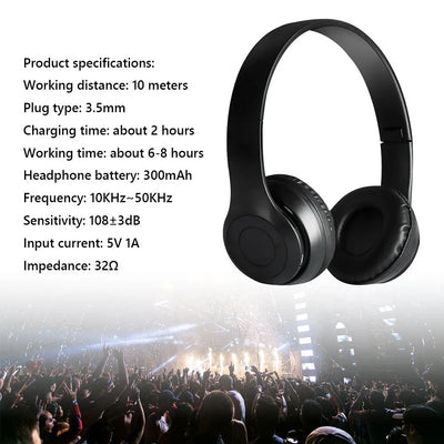 P47 Wireless Over Ear Headset Noise Cancelling Bluetooth-Compatible 5.0 Game Headset Card Mp3 Player Built-in Mic for Smartphone