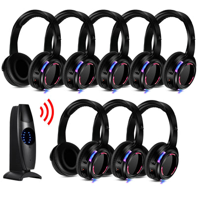 Silent Disco Headphones Compete System 200m Led Wireless Earphones 5 Headset + 200m Transmitter HD Sound No Lag for TV Watching