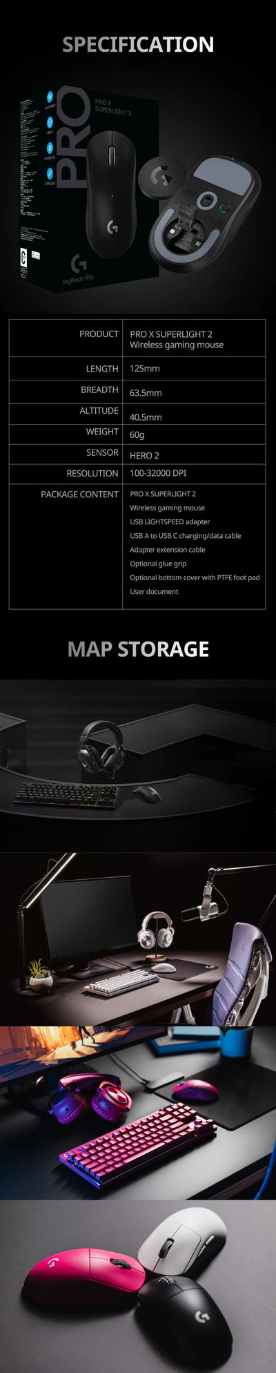 Logitech G PRO X SUPERLIGHT 2 wireless gaming mouse, 60 g pro-grade mouse with 5 programmable buttons, 44k DPI sensor, 8 kHz rep