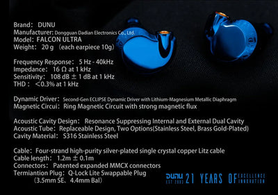 DUNU FALCON ULTRA /DYNAMIC DRIVER IEMS/IN-EAR EARPHONE
