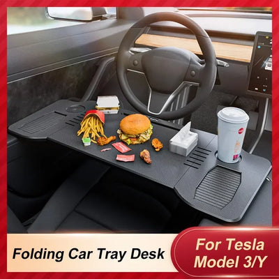 Car Laptop Desk Folding Steering Wheel Table Food Tray For Tesla Model 3 / Y Auto Steering Wheel Laptop Desk Drinks Tray Holder
