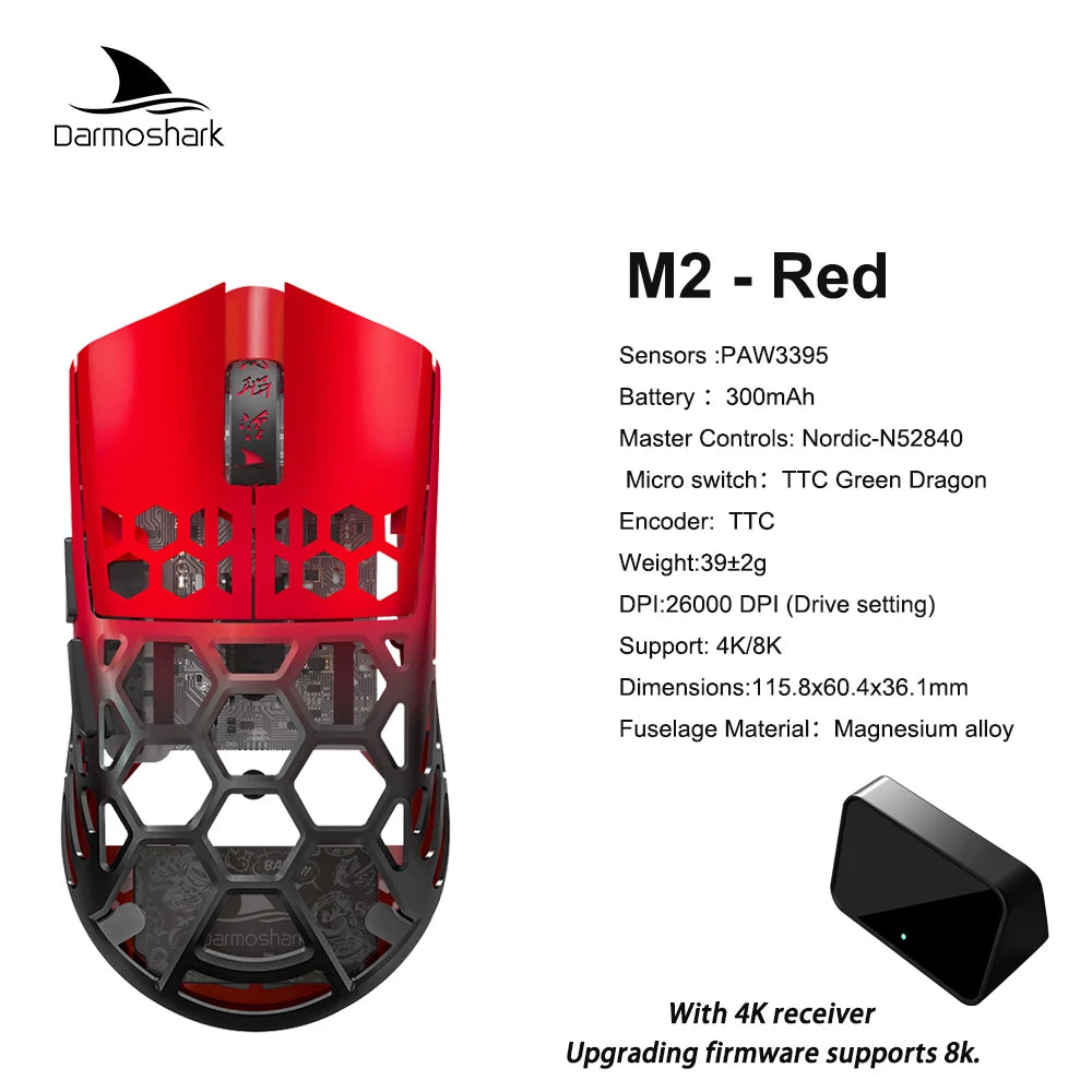 M2 Pro Gaming Mouse Darmoshark Magnesium Alloy Wireless 8K Tri-Mode Computer Game Macro Mouse N52840 PAW3950 40g lightweight