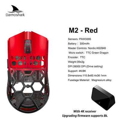M2 Pro Gaming Mouse Darmoshark Magnesium Alloy Wireless 8K Tri-Mode Computer Game Macro Mouse N52840 PAW3950 40g lightweight