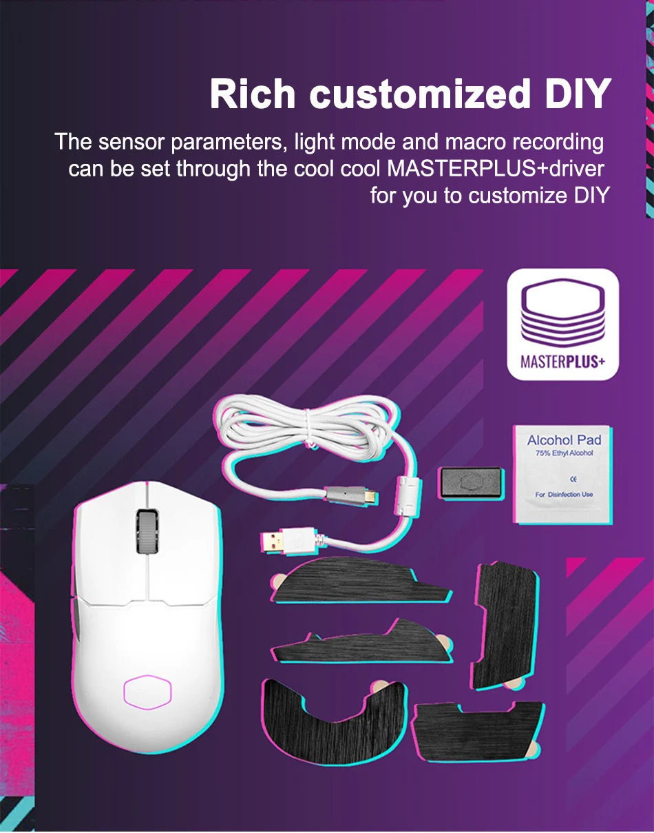 Cooler Master MM712 Wireless Gaming Mouse Three Modes RGB 59G Lightweight 19000DPI Office Mouse Support Bluetooth 5.1