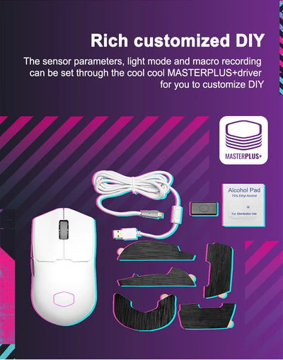 Cooler Master MM712 Wireless Gaming Mouse Three Modes RGB 59G Lightweight 19000DPI Office Mouse Support Bluetooth 5.1