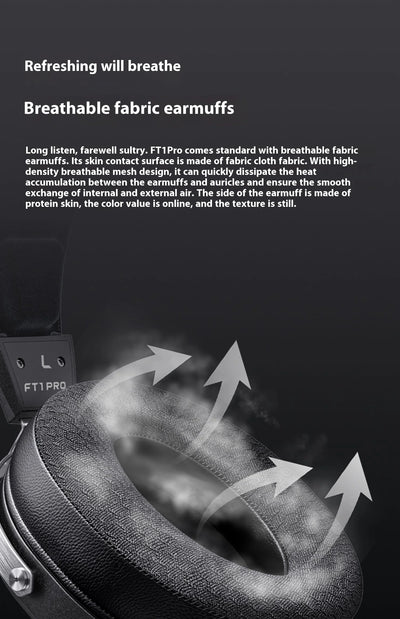 Fiio FT1 Pro Black And Blue Headphones Open Flat Diaphragm Wired Earphones 3.5mm/4.4mm Interchangeable HIFI Custom Headsets