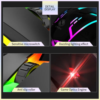 Limei S1 E Sports LED Luminous Backlit Wired Mouse USB Wired For Desktop Laptop Mute Office Computer Gaming Mouse