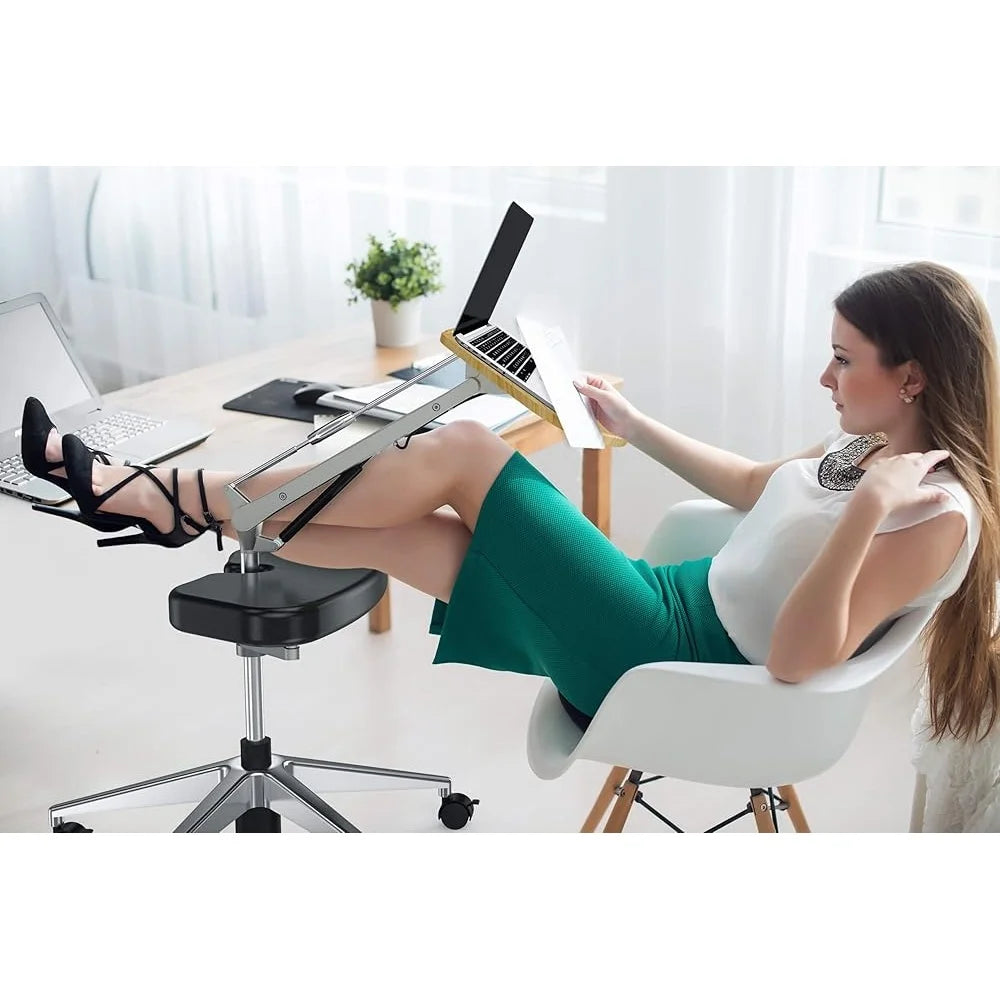 Mobile Laptop Stand with Adjustable Height Tabletop and Padded Footrest Office and Home Workstation