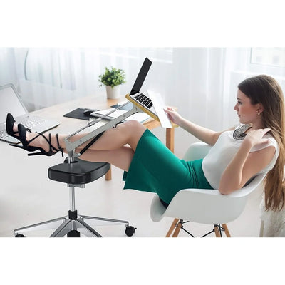 Mobile Laptop Stand with Adjustable Height Tabletop and Padded Footrest Office and Home Workstation