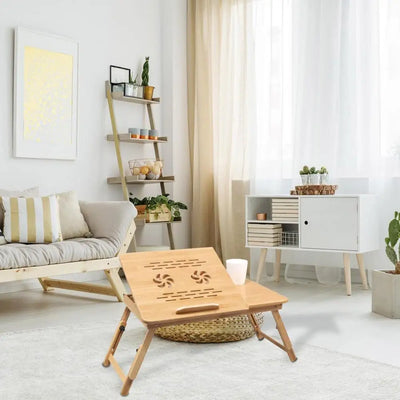Bamboo Desk With Cooling Fan Adjustable Angles Bed Laptop Table With Cooling Fan Laptop Bed Desk Foldable Tray Drawer For Home