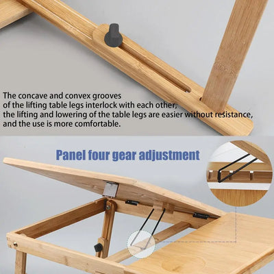 Bamboo Desk With Cooling Fan Adjustable Angles Bed Laptop Table With Cooling Fan Laptop Bed Desk Foldable Tray Drawer For Home