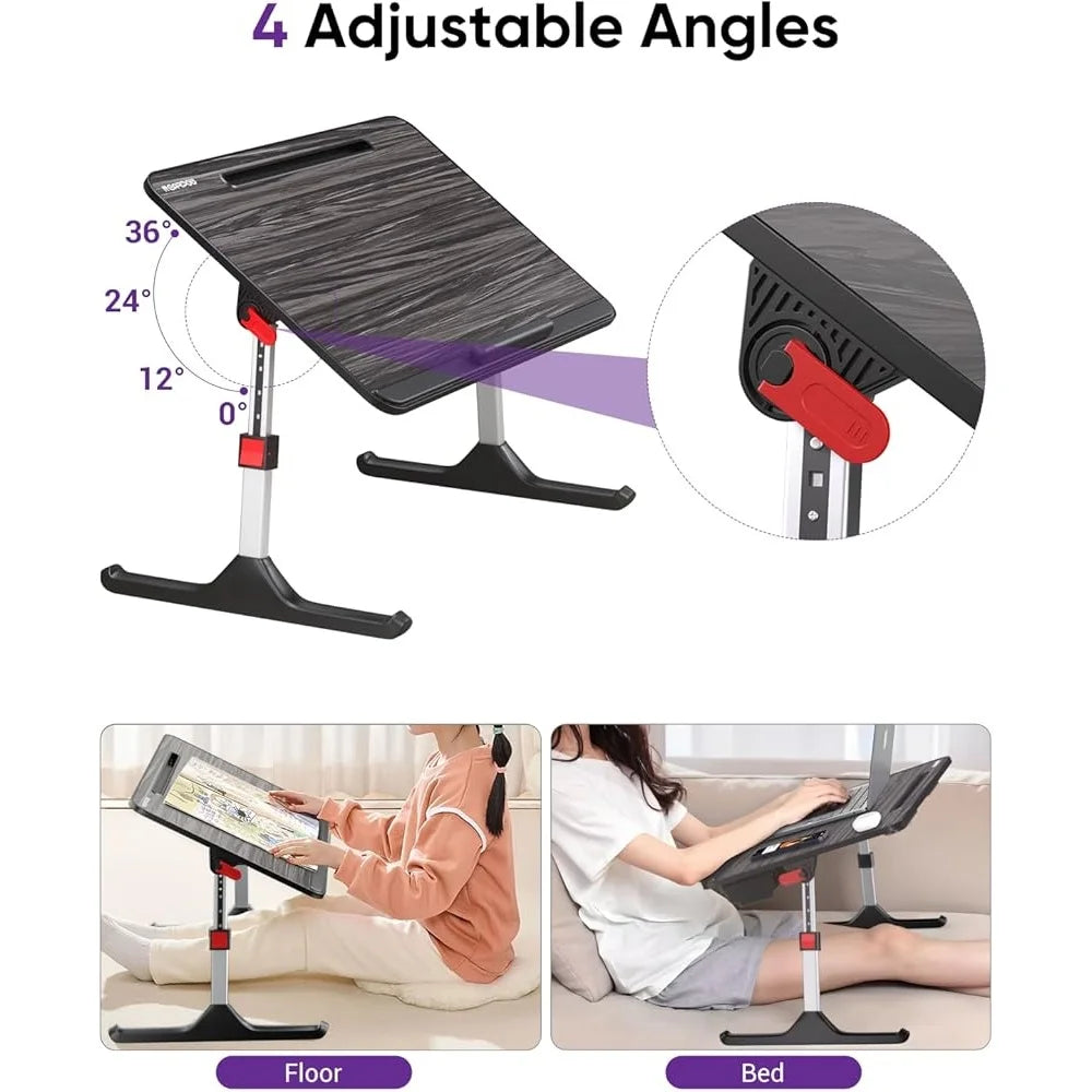 Adjustable Foldable Laptop Desk Bed Table Multifunctional Workstation with Book Stand Storage Drawer Wrist Rest and Angle
