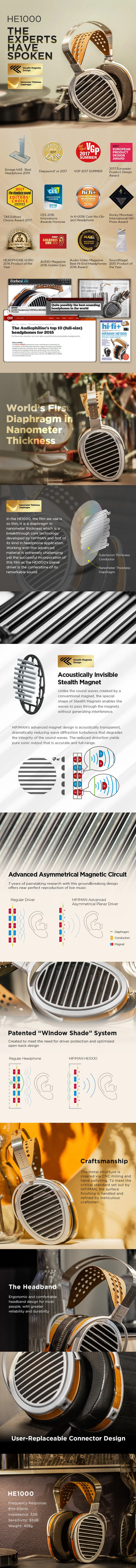HIFIMAN HE1000 Stealth Magnet Planar Magnetic Full-Size Over-Ear Open-Back Hi-Fi Reference Grade Headphones for Audiophiles