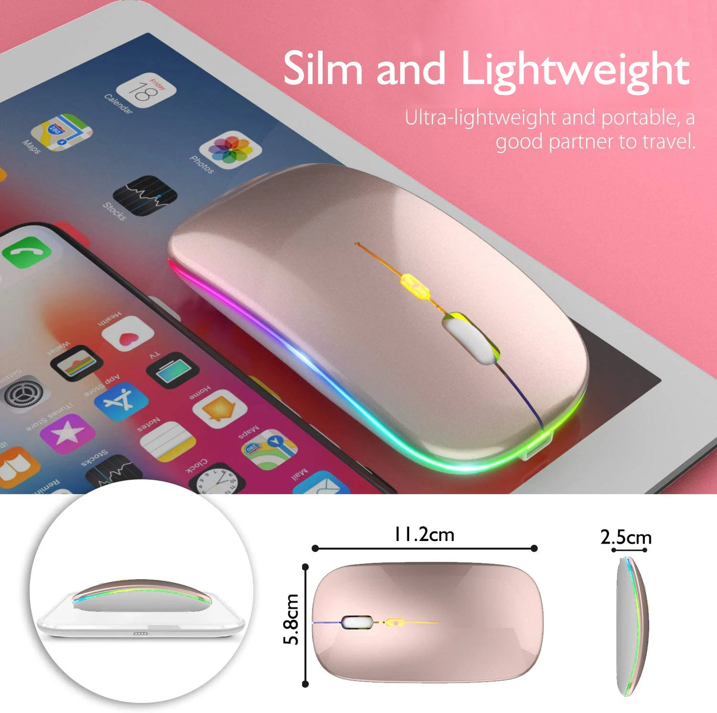 Wireless Mouse For Laptop PC 2.4GHz RGB Rechargeable Mouses Wireless Computer Silent Mice LED Backlit Ergonomic Gaming Mouse
