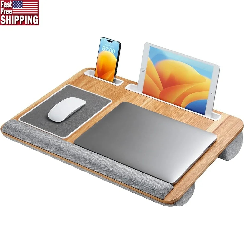 Large Lap Desk Laptop with Built-in Mouse Pad Wrist Support Phone Tablet Holder Home Office Use