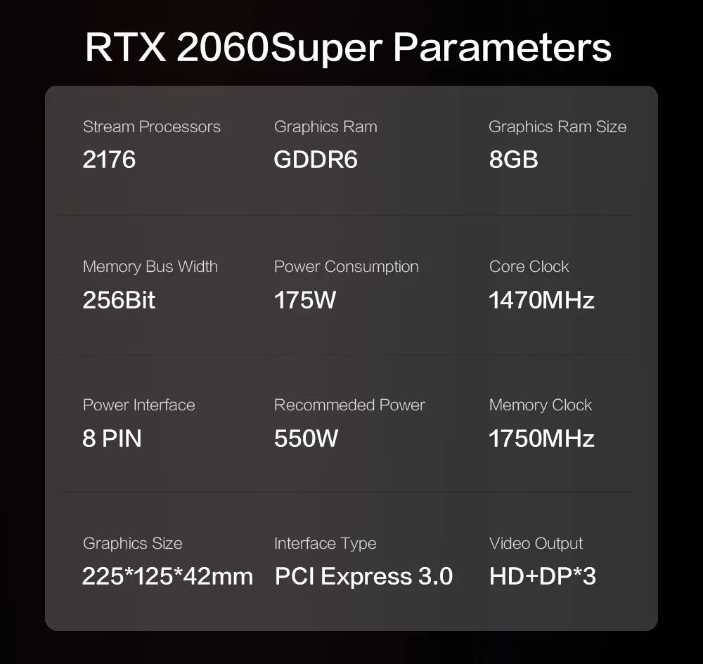MLLSE RTX 2060 Super 8GB Graphics Card GDDR6 256 Bit PCI-E 3.0×16 8Pin NVIDIA GPU Rtx 2060super Gaming Video Card Placa De Vide