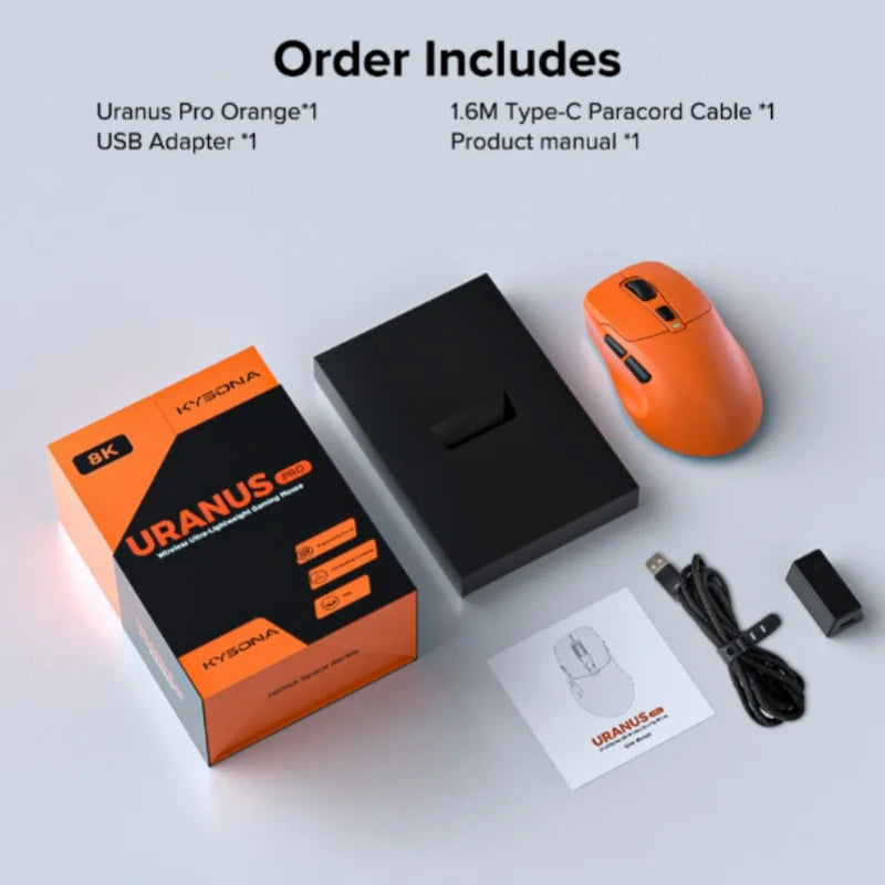 Kysona Uranus Pro Wireless Game Mouse Bluetooth 2.4g Three Mode E-Sports Lightweight Ergonomics Gaming Mouse For PC Gamer Gift