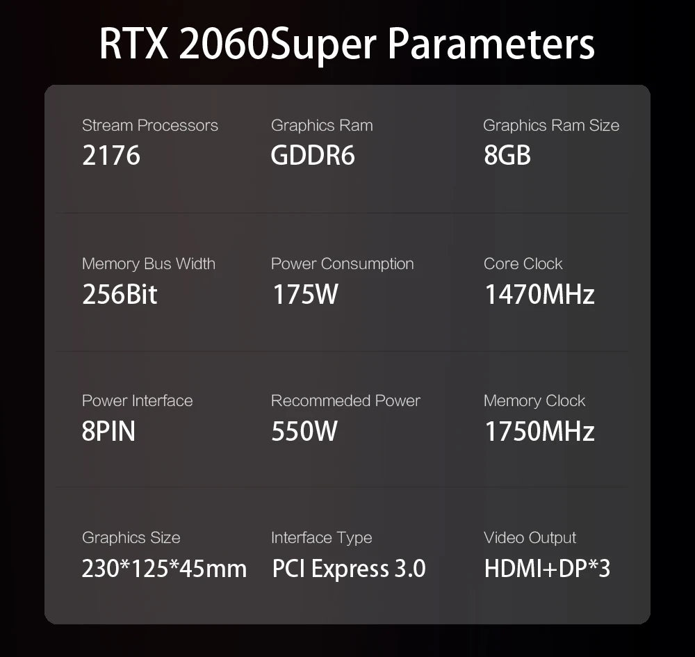 MLLSE RTX 2060 Super 8GB Graphics Card GDDR6 256 Bit PCI-E 3.0×16 8Pin NVIDIA GPU Rtx 2060super Gaming Video Card Placa De Vide