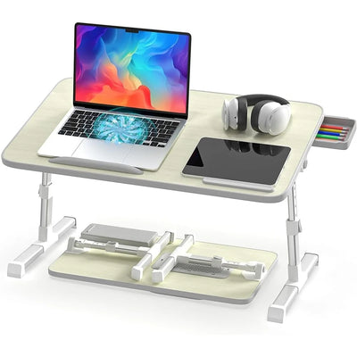 Ergonomic Laptop Bed Table Foldable Portable Desk with Cooling Fan Adjustable Height Work Study and Relaxation