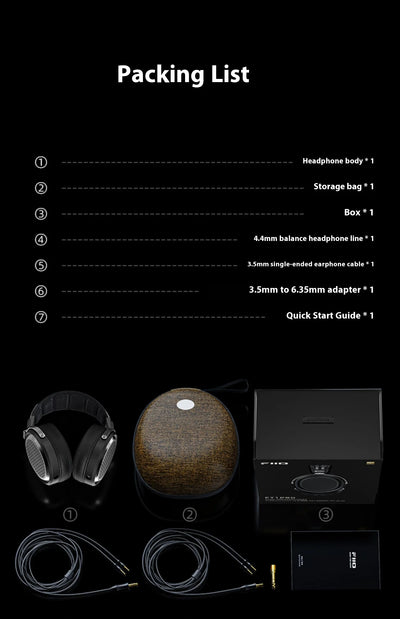 Fiio FT1 Pro Black And Blue Headphones Open Flat Diaphragm Wired Earphones 3.5mm/4.4mm Interchangeable HIFI Custom Headsets