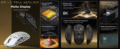 ATTACK SHARK R5Ultra 8K Carbon Fiber Wireless Gaming Mouse with 42000 DPI -PAW3950 MAX Sensor -39g Ultra-Lightweight for Win/Mac