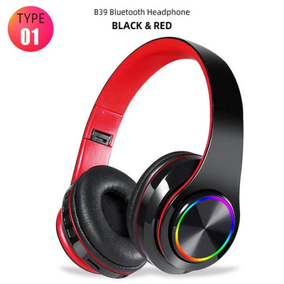 B39 Wireless Illuminated Headset Over-ear HiFi Stereo Headphones Foldable Gaming Headset For Airplane Travel Work Workout Home