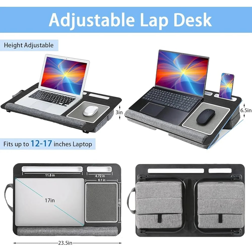 Adjustable Lap Desk Laptop Bed Tray with Cushion Portable Foldable Computer Table Ergonomic Mouse Pad 17 Inch Laptops