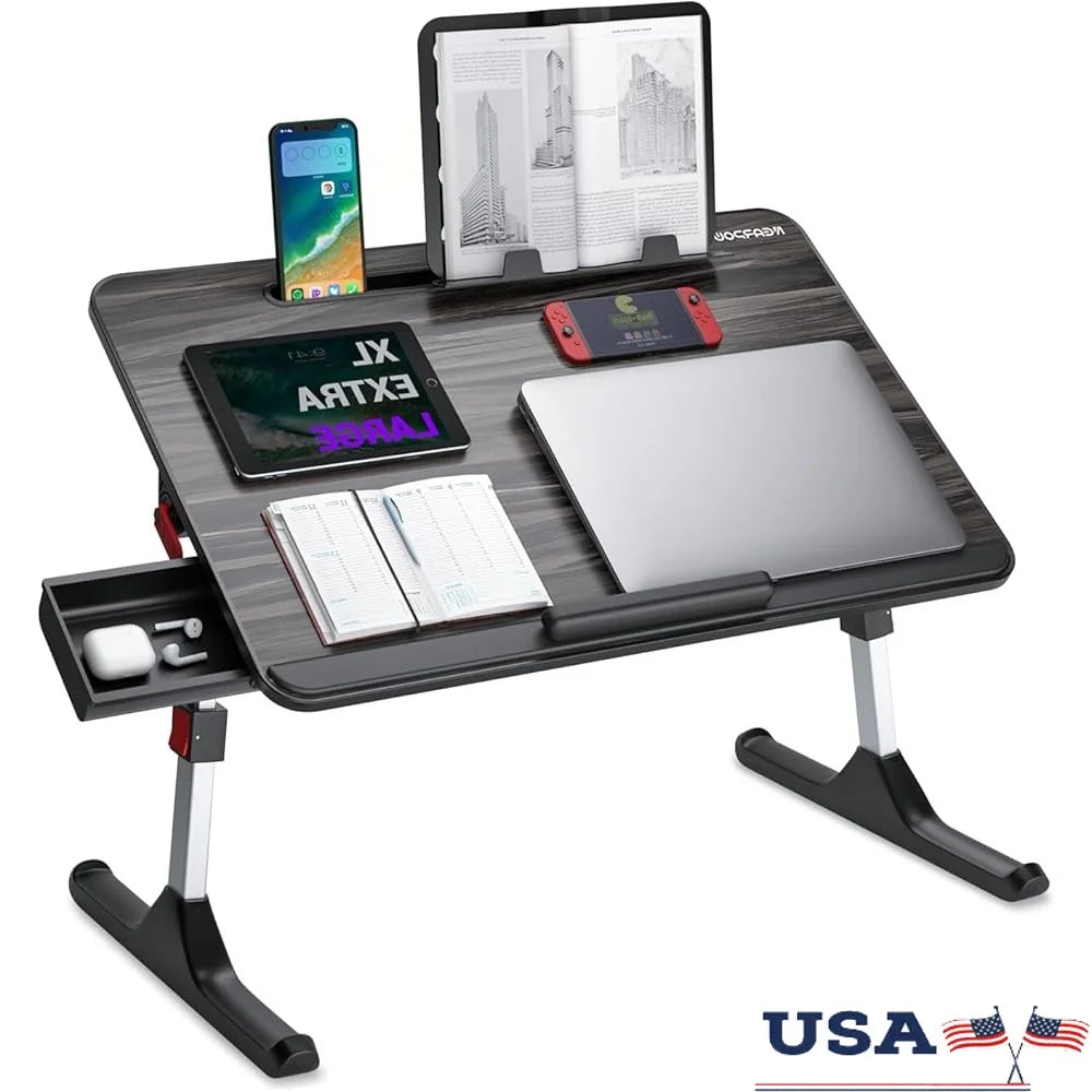 Adjustable Foldable Laptop Desk Bed Table Multifunctional Workstation with Book Stand Storage Drawer Wrist Rest and Angle