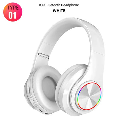B39 Wireless Illuminated Headset Over-ear HiFi Stereo Headphones Foldable Gaming Headset For Airplane Travel Work Workout Home