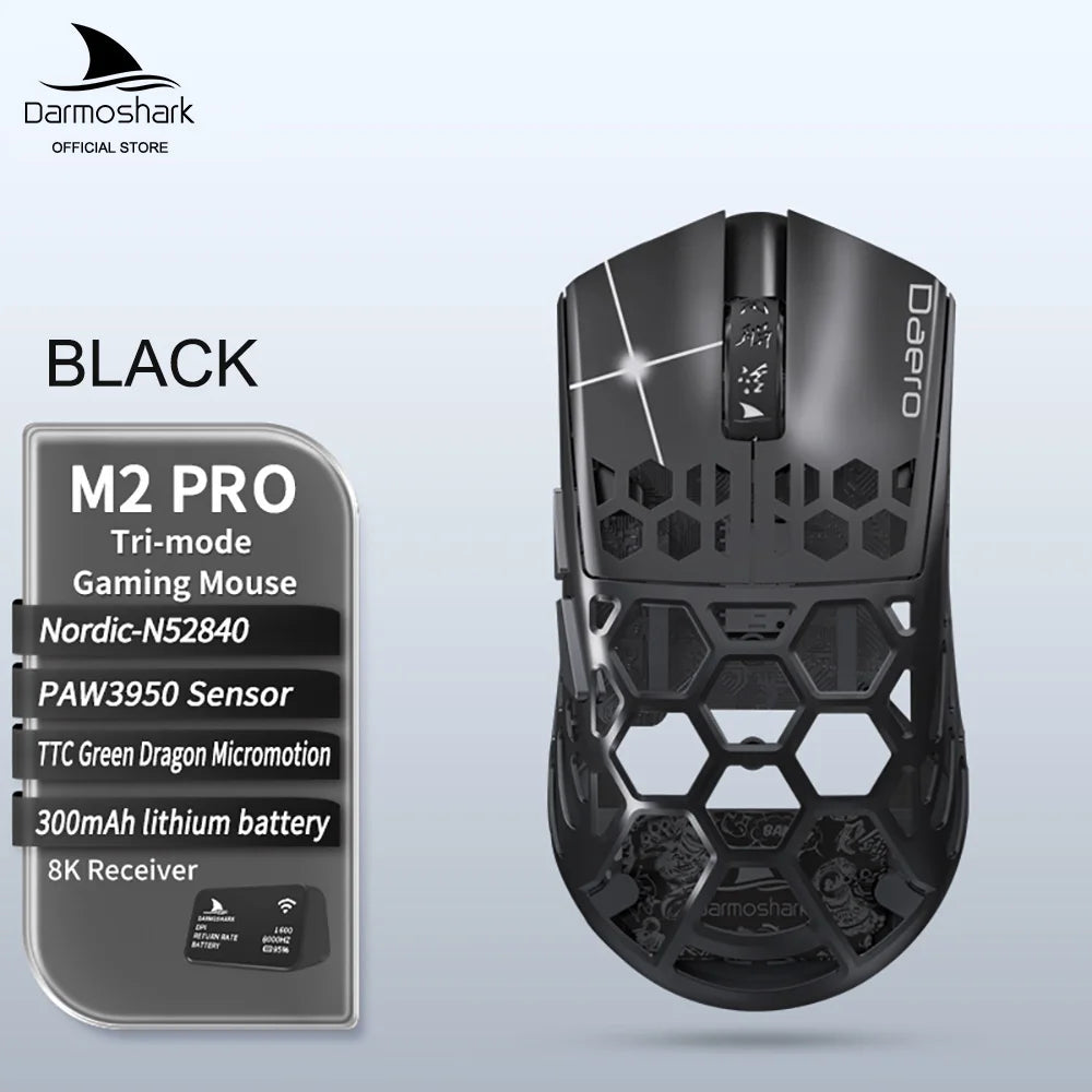 M2 Pro Gaming Mouse Darmoshark Magnesium Alloy Wireless 8K Tri-Mode Computer Game Macro Mouse N52840 PAW3950 40g lightweight