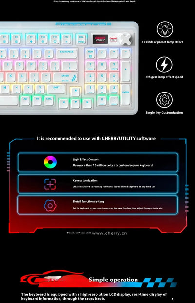 Cherry PIXIU98 Wireless Bluetooth Tablet Keyboard, LCD display screen
