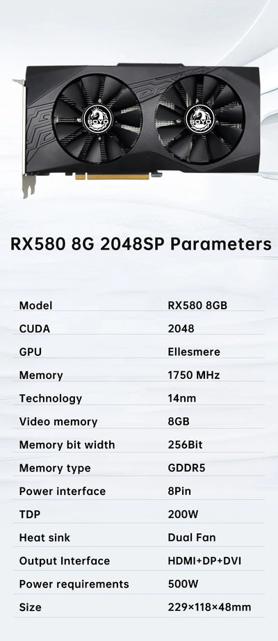 SOYO Original Radeon RX580 8G Graphics Cards GDDR5 Memory Video Gaming Card PCIE3.0x16 HDMI DP DVI for Desktop Computer AMD
