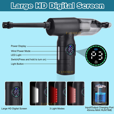 Portable  Air Blower & Vacuum Cleaner 2 in 1 Compressed Air Duster 7500mAh Cordless Duster Blower for Keyboard Computer Cleaning