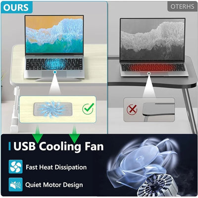 Ergonomic Laptop Bed Table Foldable Portable Desk with Cooling Fan Adjustable Height Work Study and Relaxation