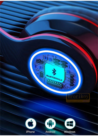 B39 Wireless Illuminated Headset Over-ear HiFi Stereo Headphones Foldable Gaming Headset For Airplane Travel Work Workout Home